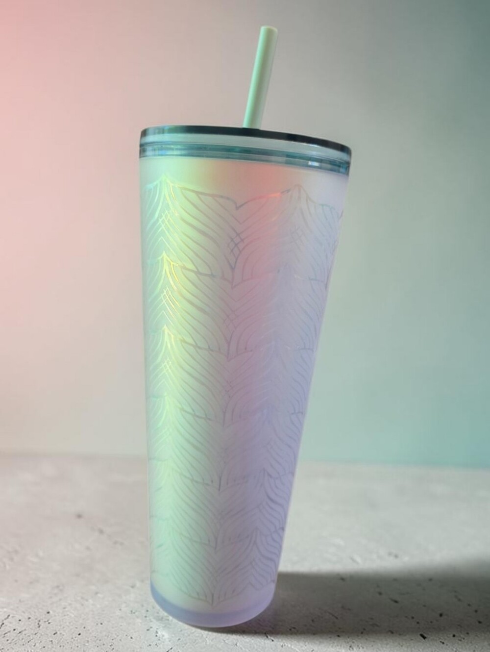 Starbucks Iridescent Travel Tumbler with Straw - Holographic Colors Mermaid Tail